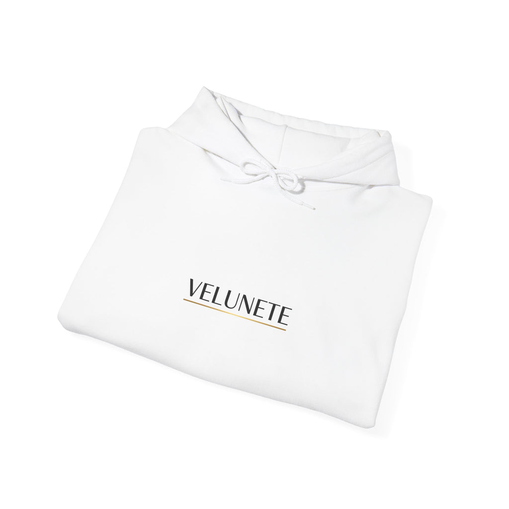Velunete Minimalist Logo Hoodie — White Cozy Pullover
