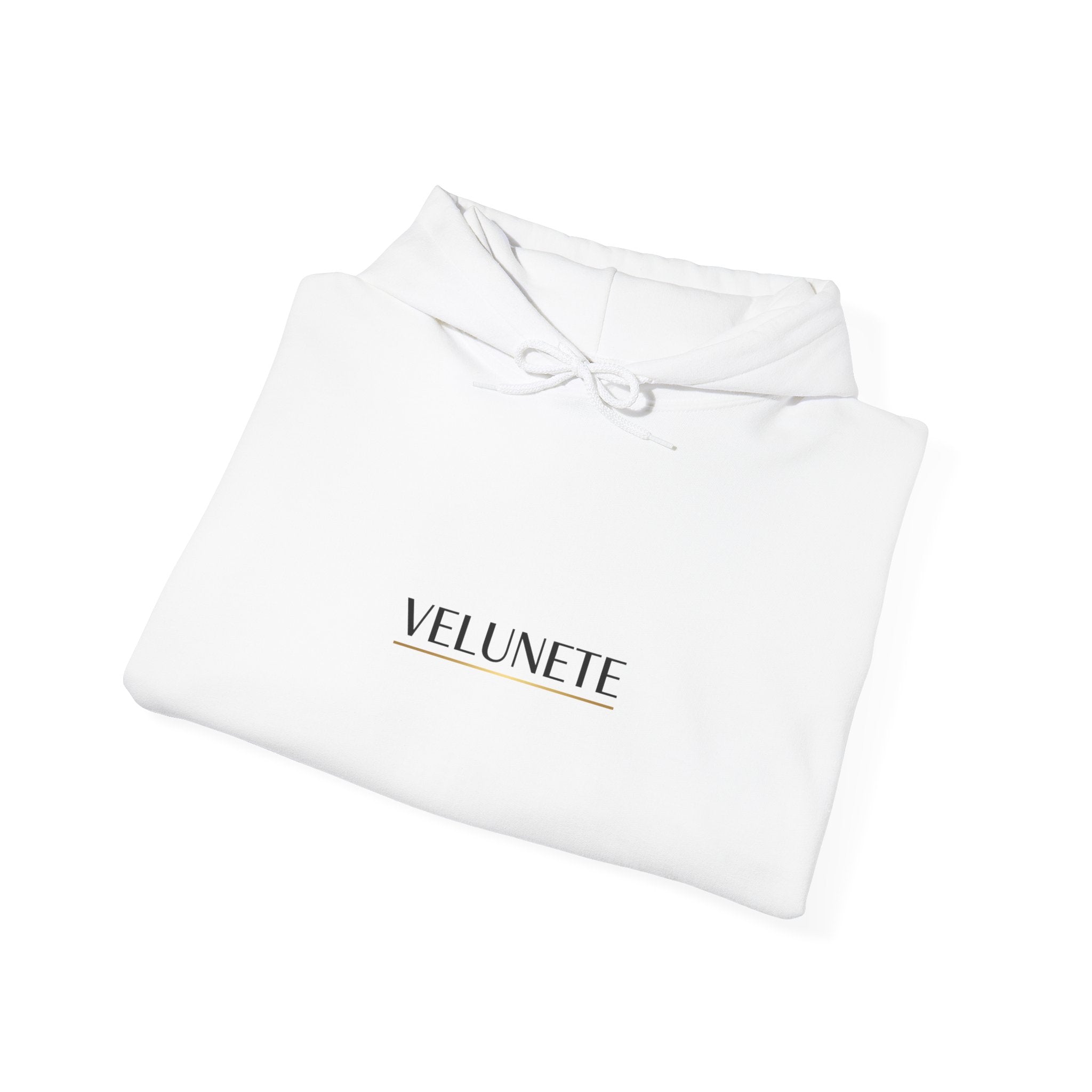 Velunete Minimalist Logo Hoodie — White Cozy Pullover