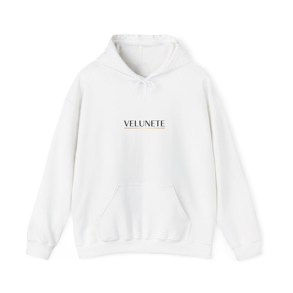 Velunete Minimalist Logo Hoodie — White Cozy Pullover