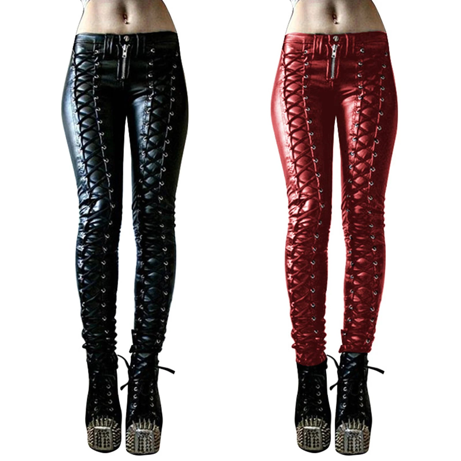 Women's Faux Leather Steampunk Pants – High Waist Skinny Trousers