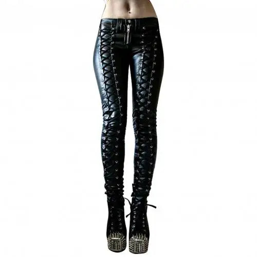 Women's Faux Leather Steampunk Pants – High Waist Skinny Trousers