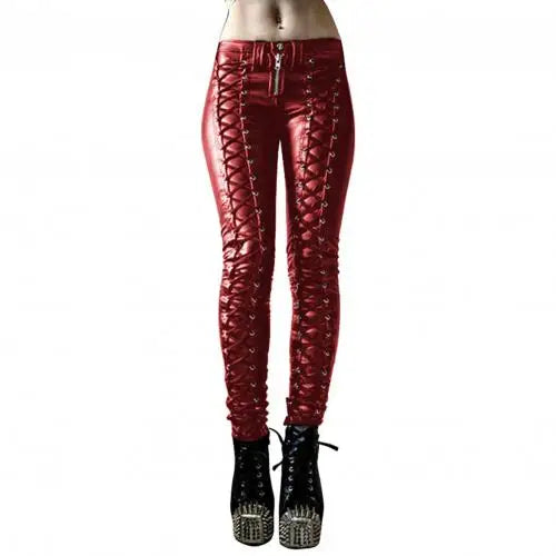Women's Faux Leather Steampunk Pants – High Waist Skinny Trousers