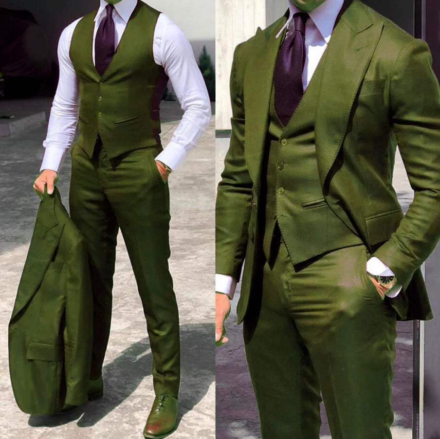 Classy Wedding Tuxedos Suits Slim Fit Bridegroom For Men 3 Pieces Groomsmen Suit Male Cheap Formal Business  (Jacket+Vest+Pants