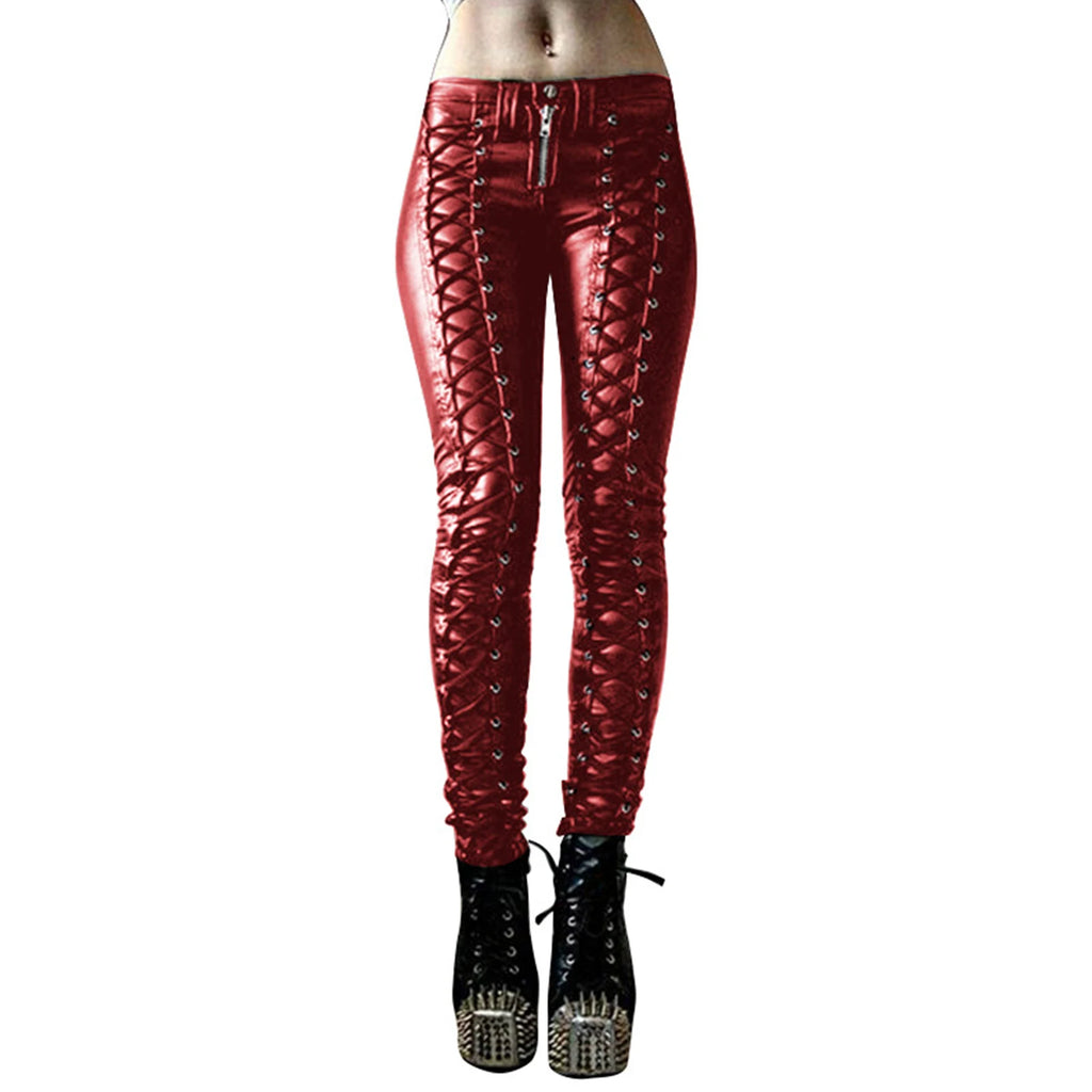 Women's Faux Leather Steampunk Pants – High Waist Skinny Trousers