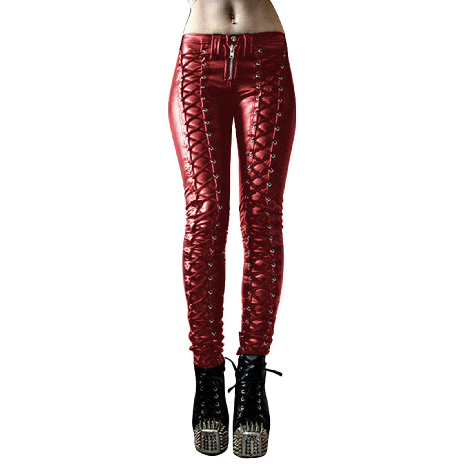 Women's Faux Leather Steampunk Pants – High Waist Skinny Trousers