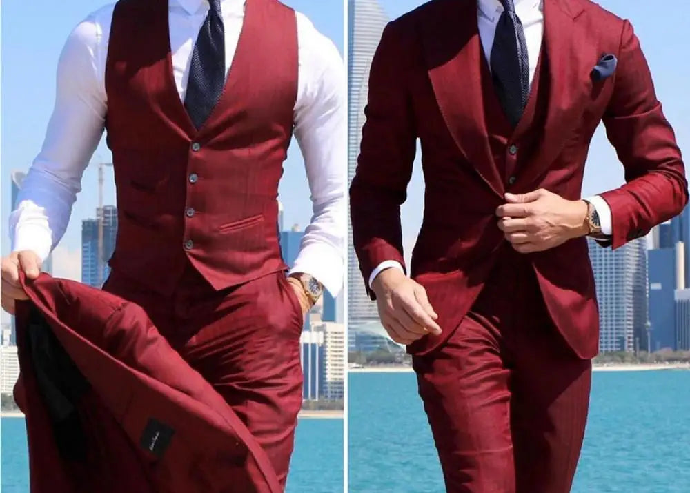 Classy Wedding Tuxedos Suits Slim Fit Bridegroom For Men 3 Pieces Groomsmen Suit Male Cheap Formal Business  (Jacket+Vest+Pants