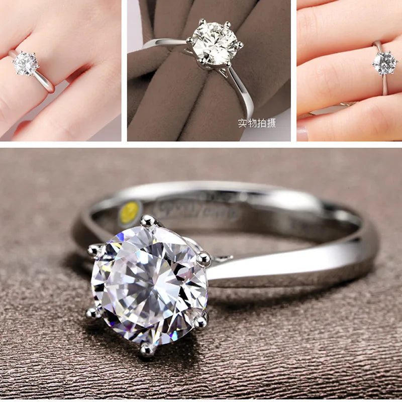 S925 Sterling Silver Crystal Engagement Ring