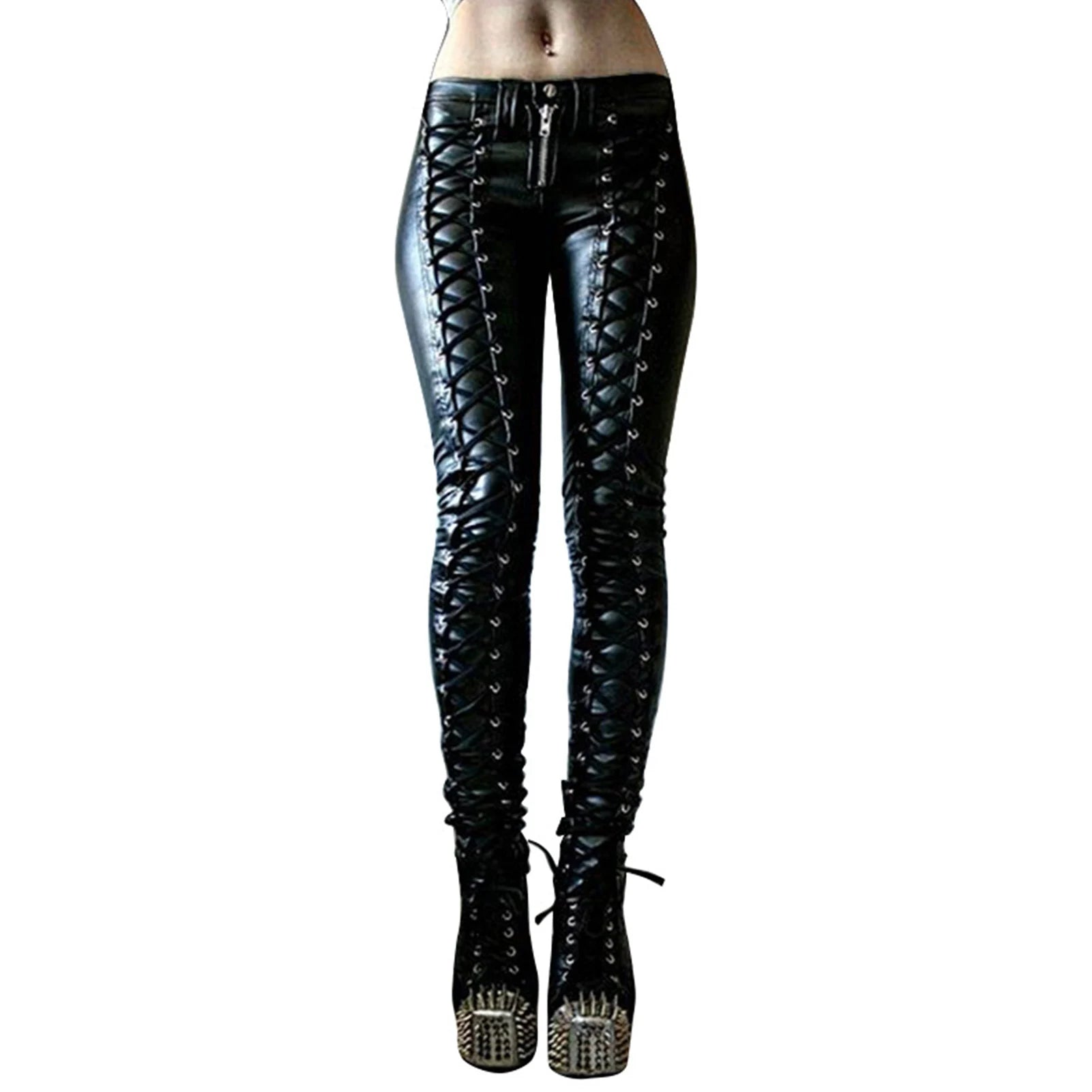 Women's Faux Leather Steampunk Pants – High Waist Skinny Trousers