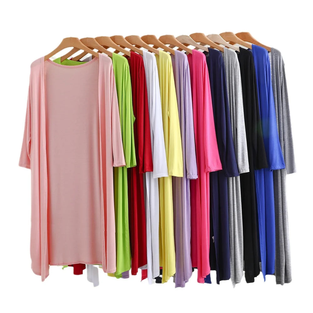 Women's Modal Long Cardigan – Lightweight Casual Coat, 12 Colours