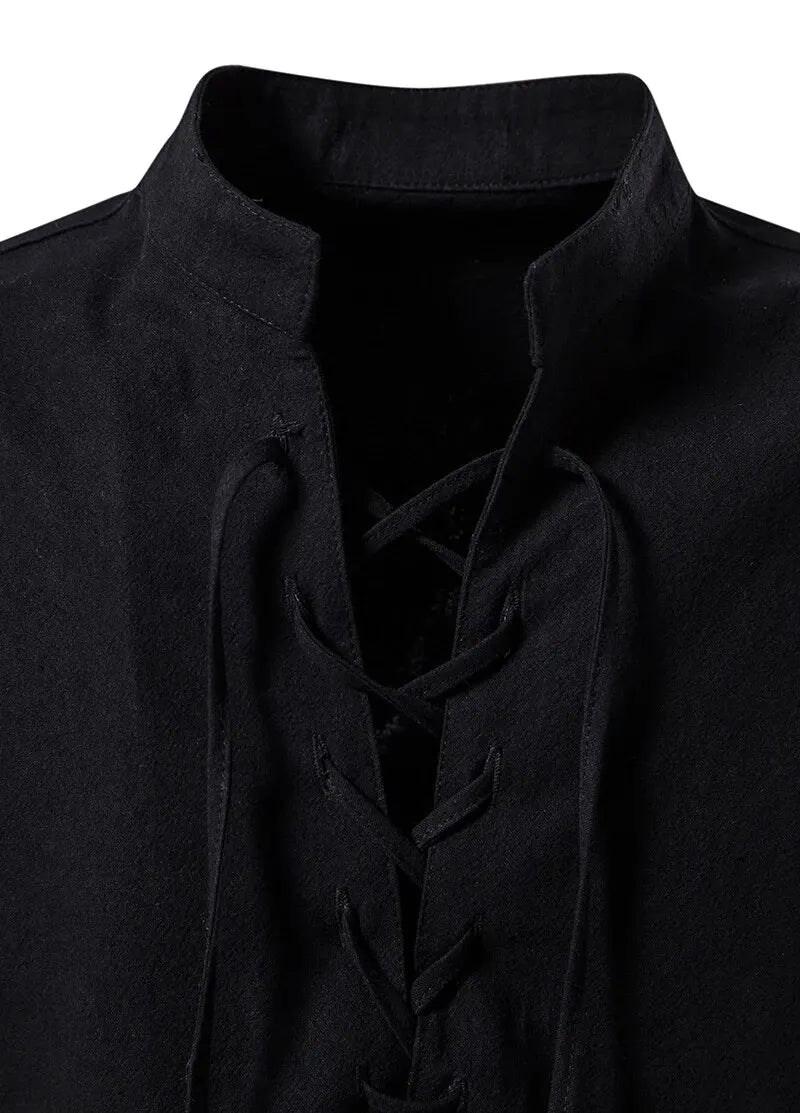 King Billion Men's Shirts Casual Men Cotton Linen Long Sleeve T-shirt Spring Autumn Vintage Shirt US Size Drawstring Neck