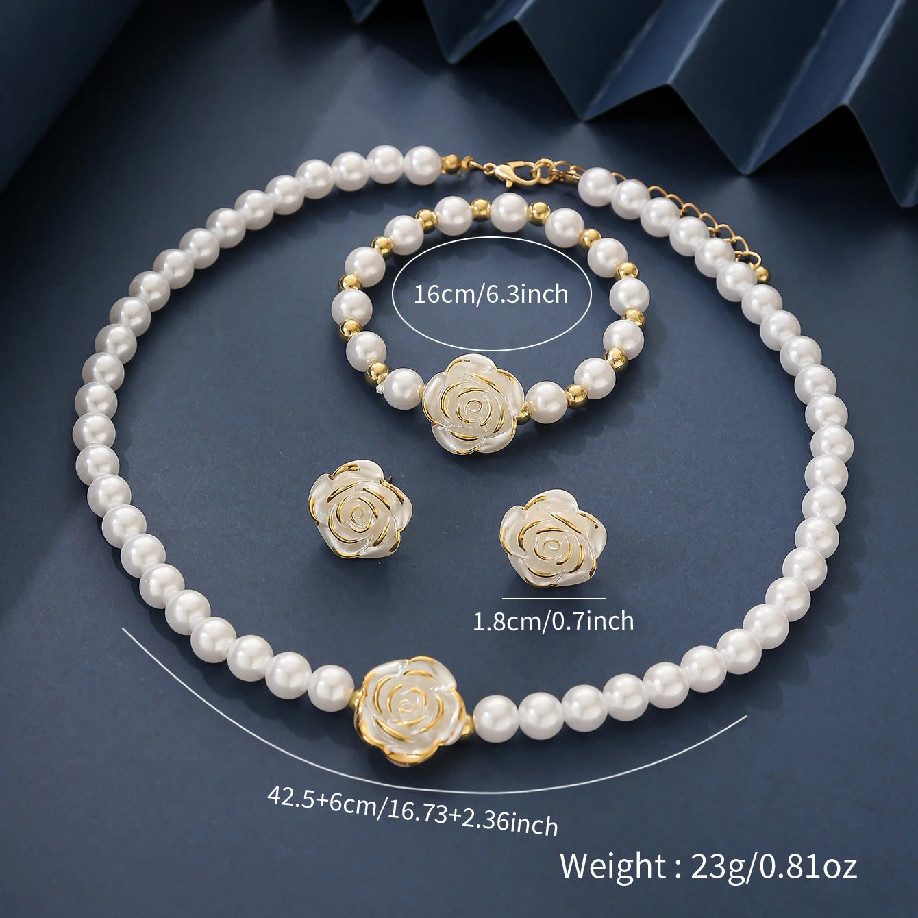 Elegant Pearl Flower Jewellery Set — Necklace, Bracelet & Earrings