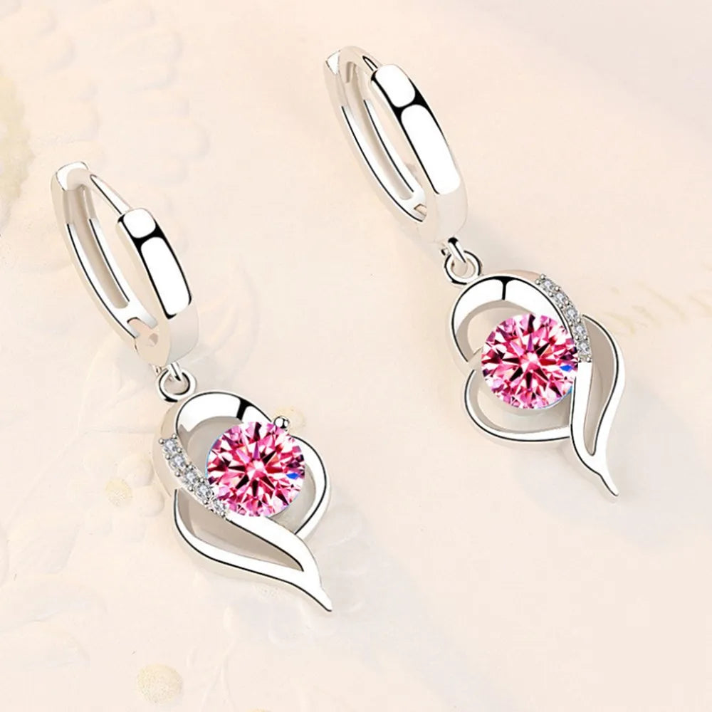 925 Sterling Silver Crystal Zircon Stud Earrings — Multi-Colour