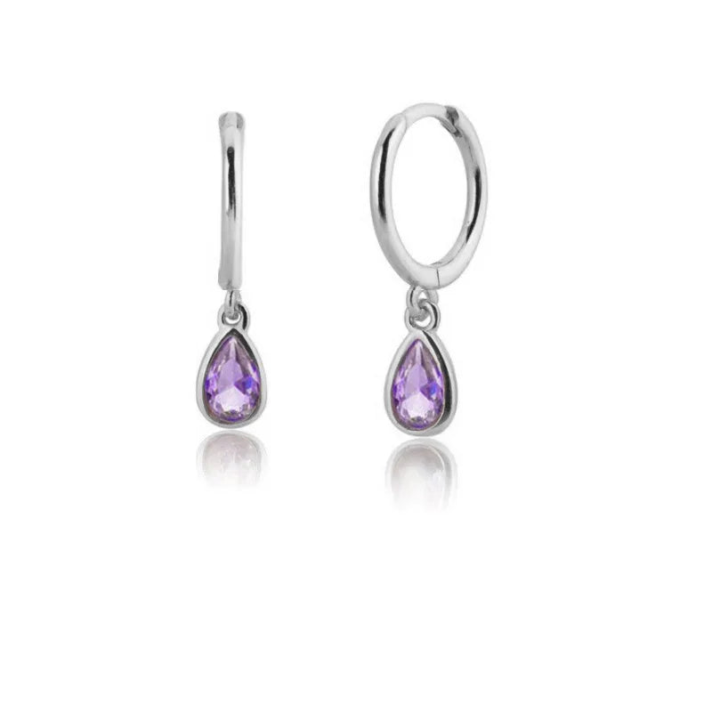 Multicolor Zircon Water Drop Hoop Earrings