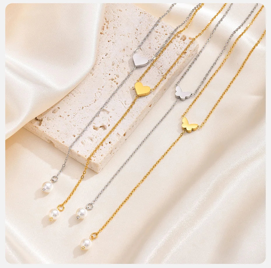 Heart & Butterfly Y-Necklace — Simple Sweater Chain