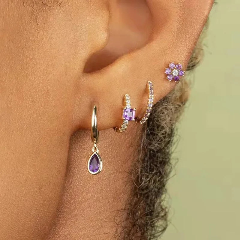 Multicolor Zircon Water Drop Hoop Earrings