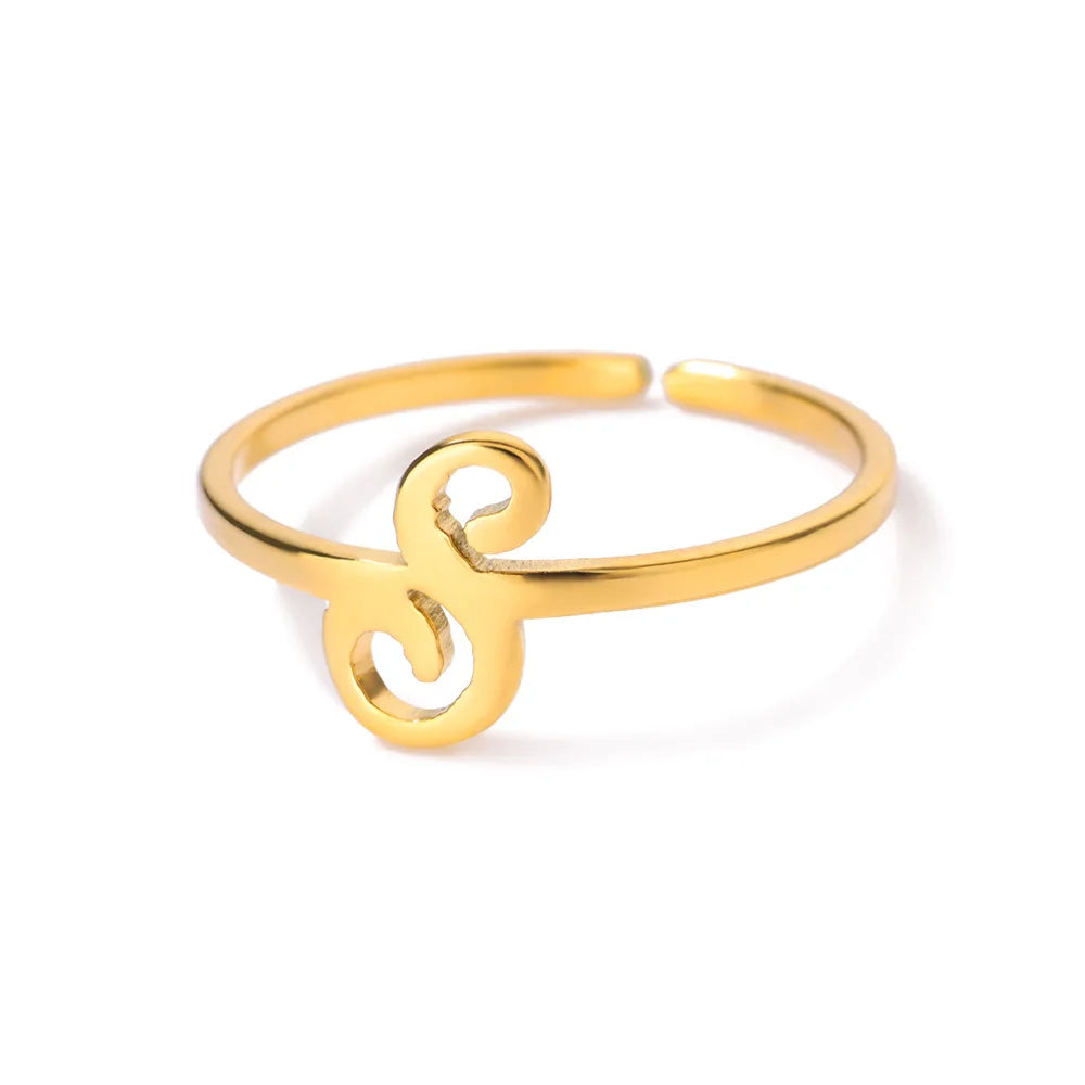 Initial Letter Ring A-Z — Gold Adjustable Stainless Steel