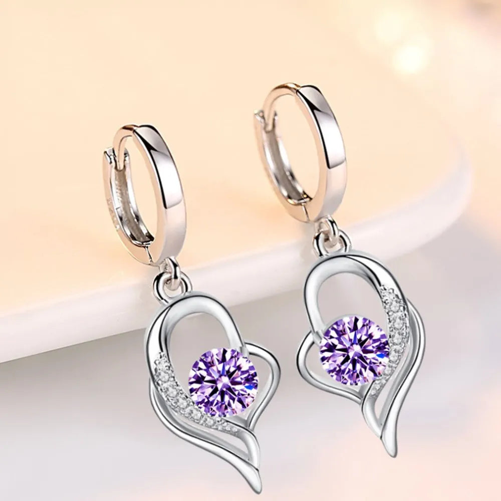 925 Sterling Silver Crystal Zircon Stud Earrings — Multi-Colour