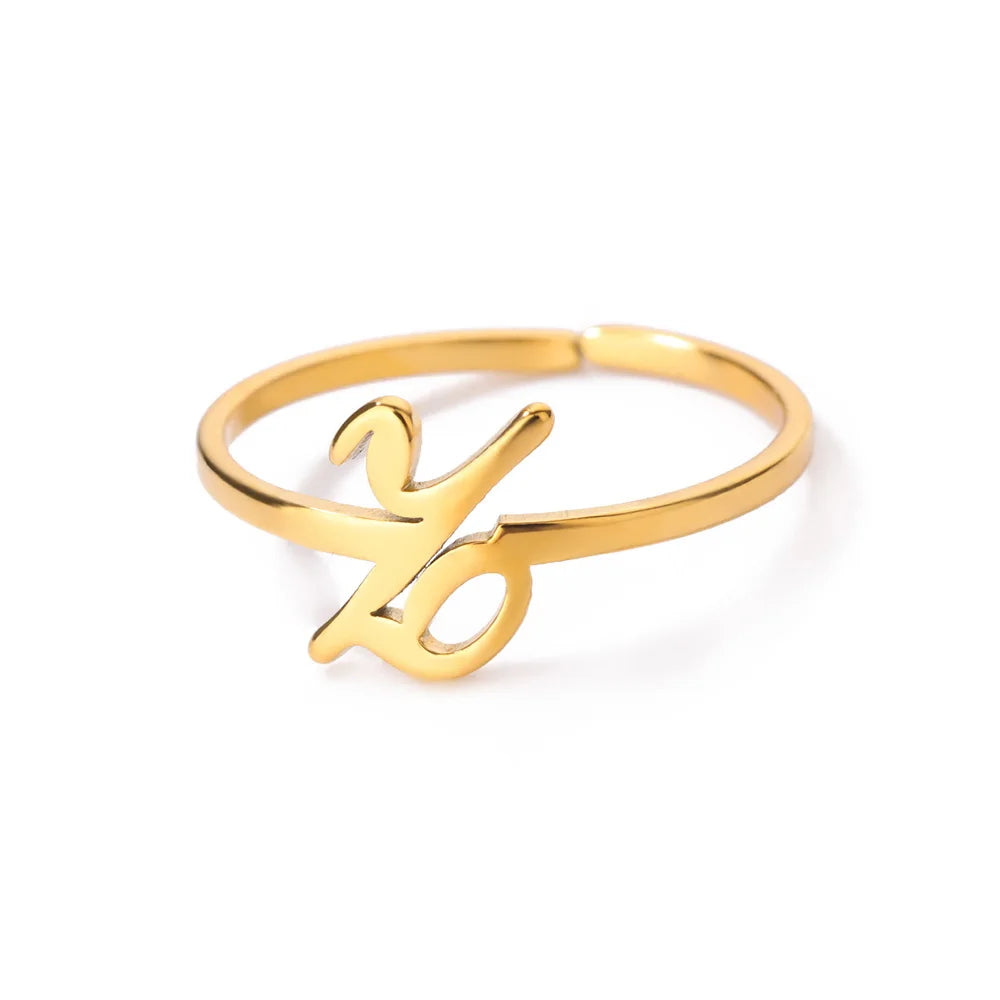 Initial Letter Ring A-Z — Gold Adjustable Stainless Steel