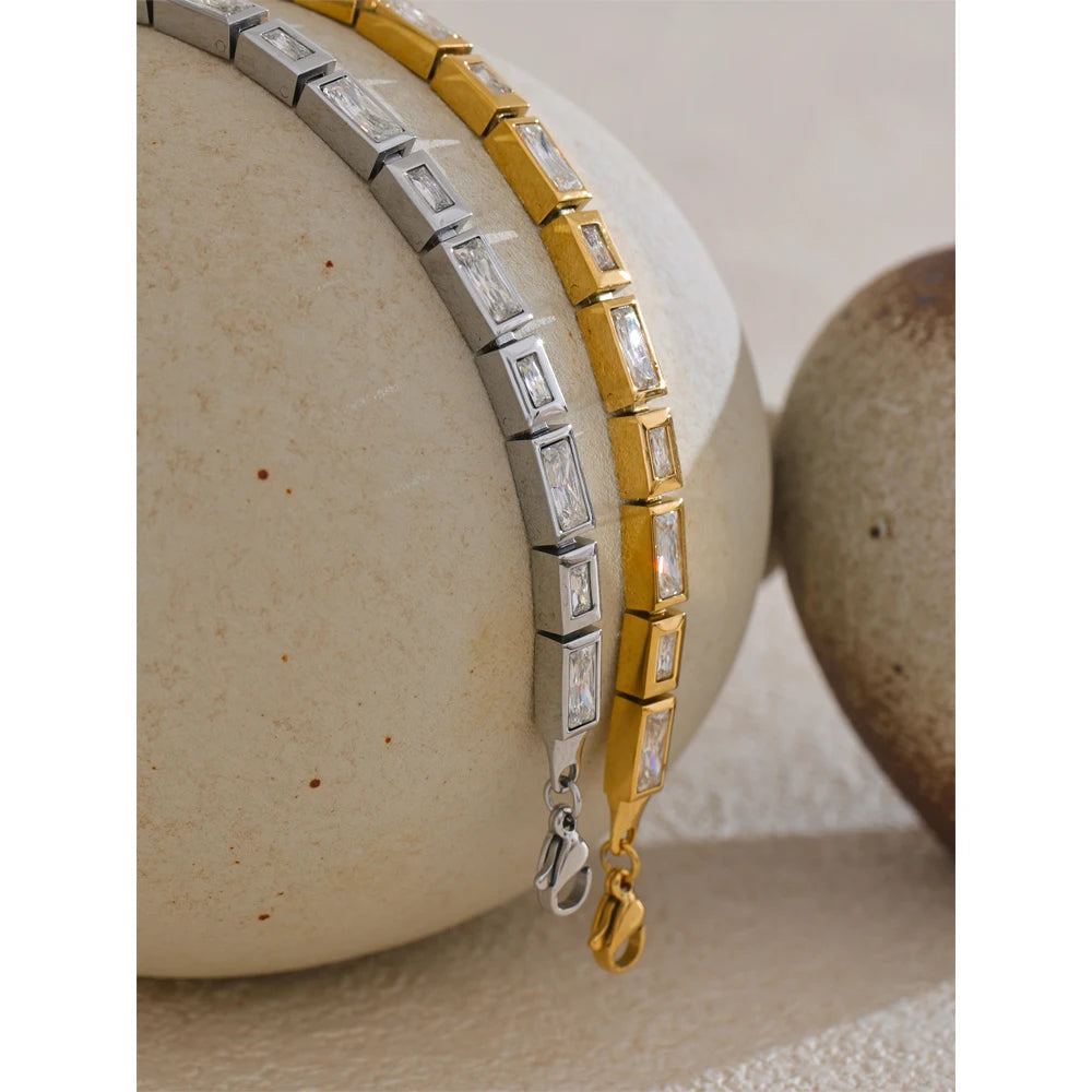 Premium Cubic Zirconia Chain Bracelet — Waterproof Stainless Steel