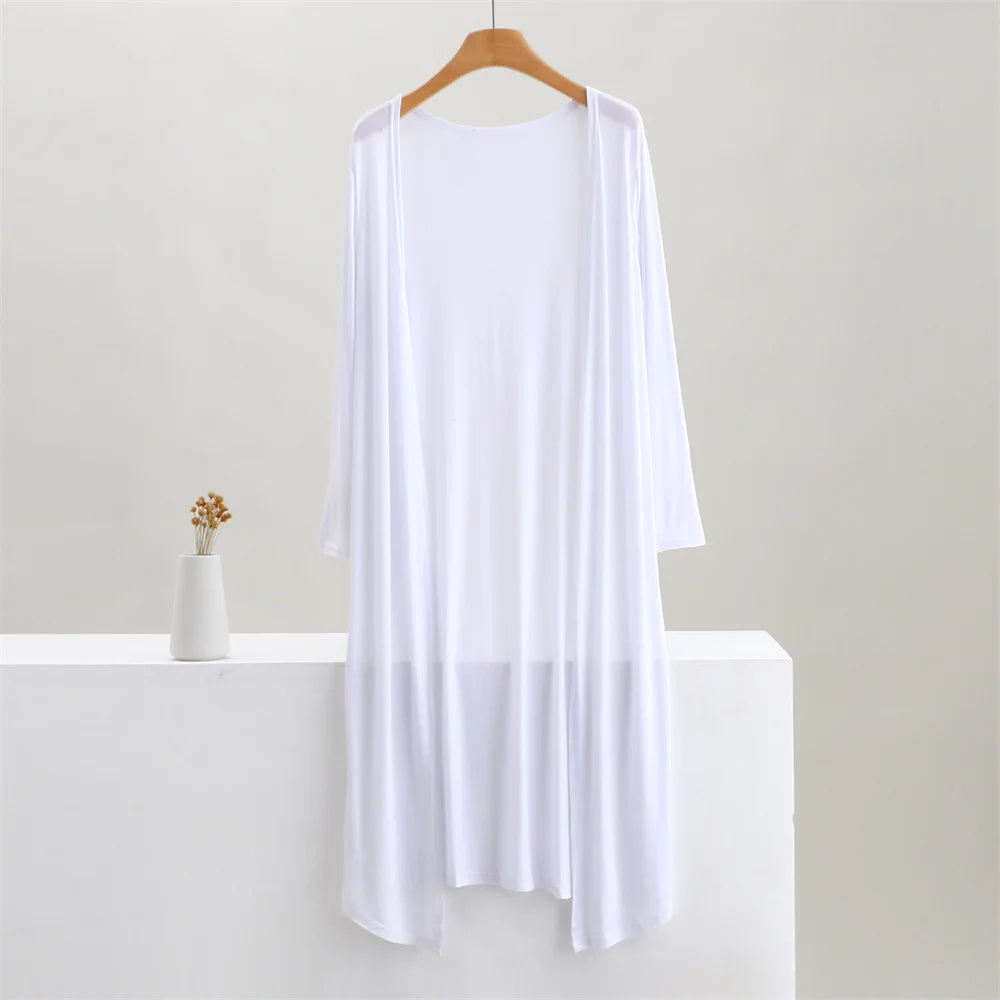 Women's Modal Long Cardigan – Lightweight Casual Coat, 12 Colours