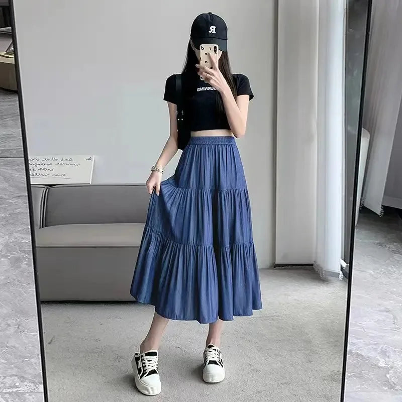 Women's Vintage A-Line Cake Skirt – High Waist Midi Skirt
