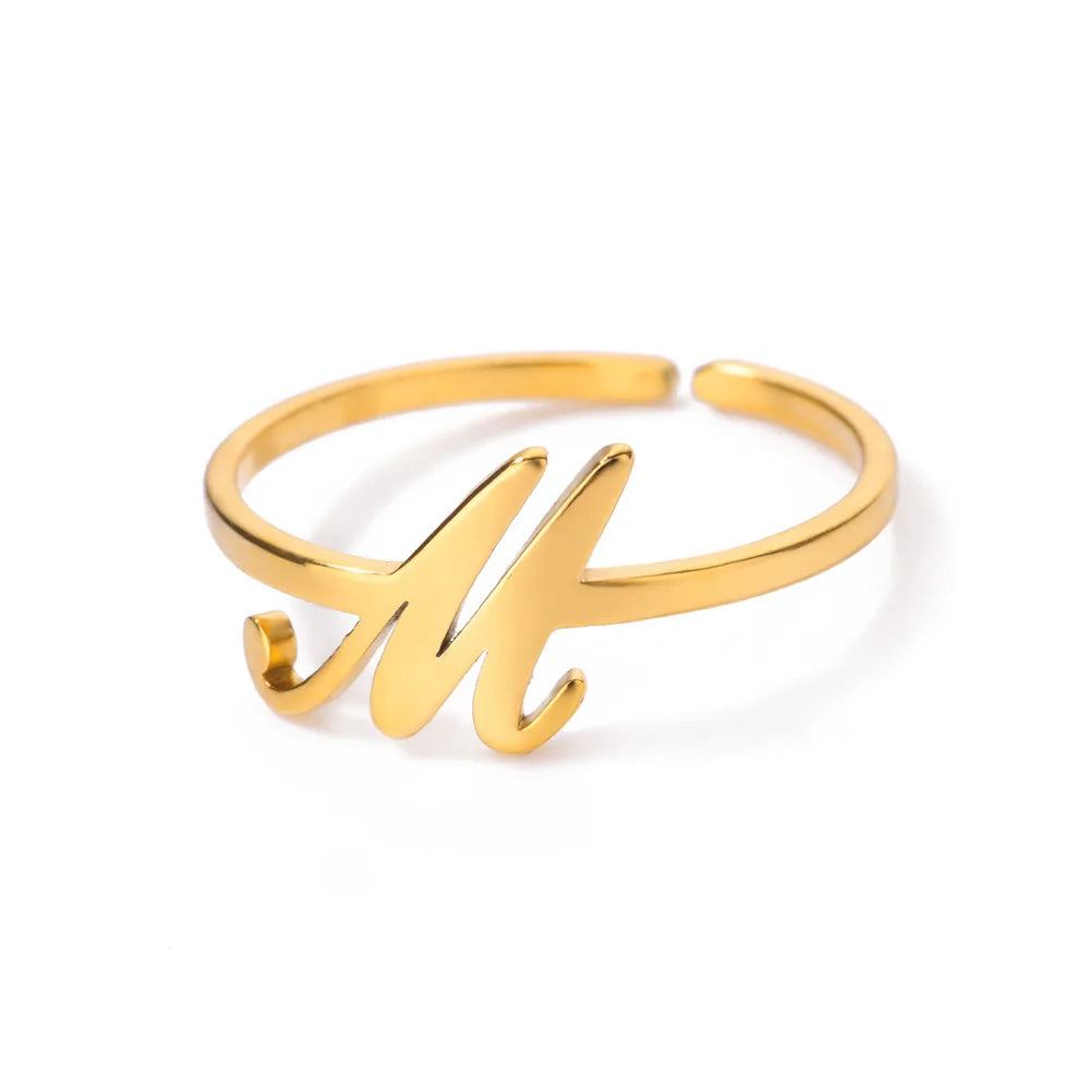 Initial Letter Ring A-Z — Gold Adjustable Stainless Steel