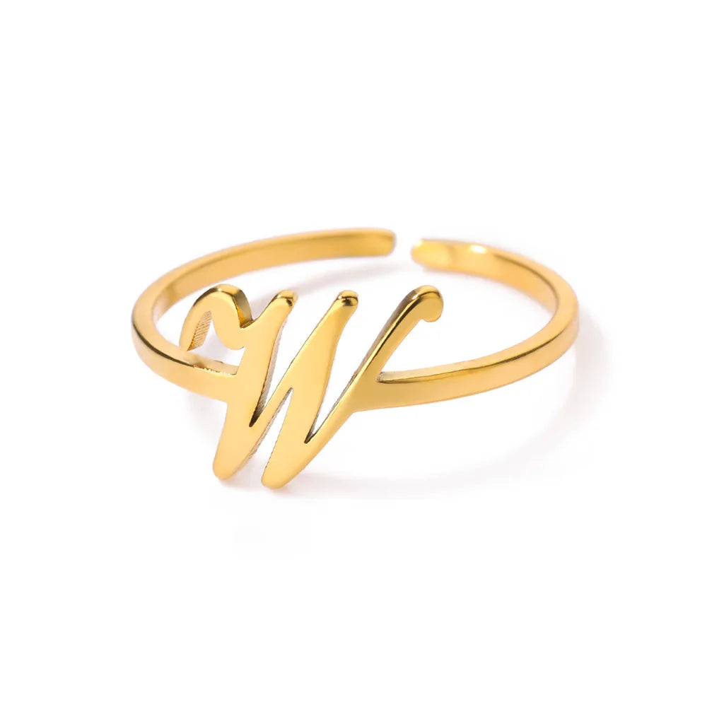Initial Letter Ring A-Z — Gold Adjustable Stainless Steel