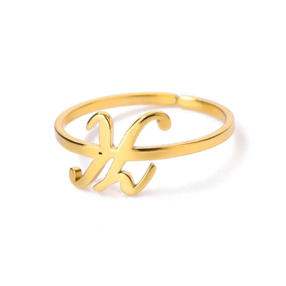 Initial Letter Ring A-Z — Gold Adjustable Stainless Steel