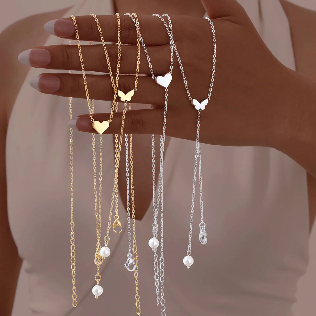 Heart & Butterfly Y-Necklace — Simple Sweater Chain