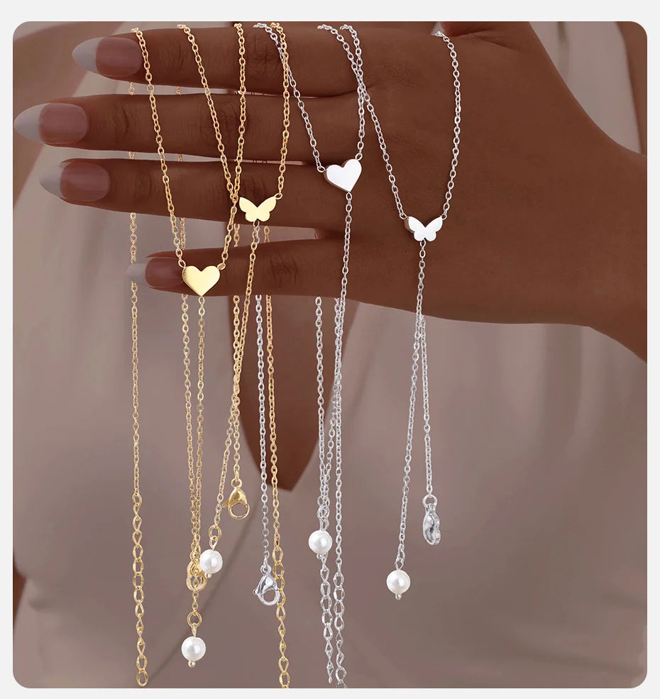 Heart & Butterfly Y-Necklace — Simple Sweater Chain