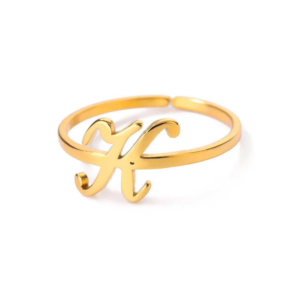 Initial Letter Ring A-Z — Gold Adjustable Stainless Steel