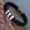 Custom Family Names Beads Personalized Mens Leather Bracelet Stainless Steel Charm Bangle Fashion Jewelry Gift for Men Dad