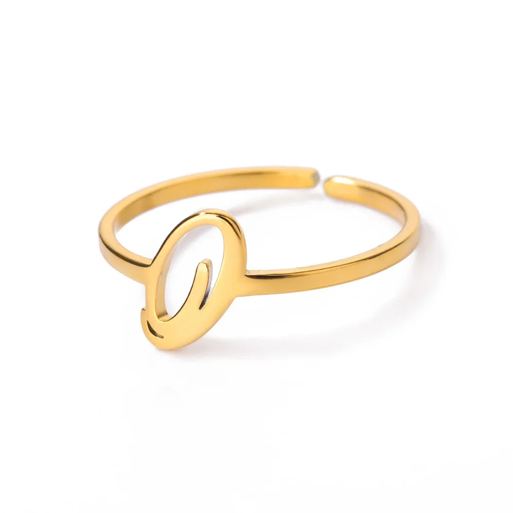 Initial Letter Ring A-Z — Gold Adjustable Stainless Steel