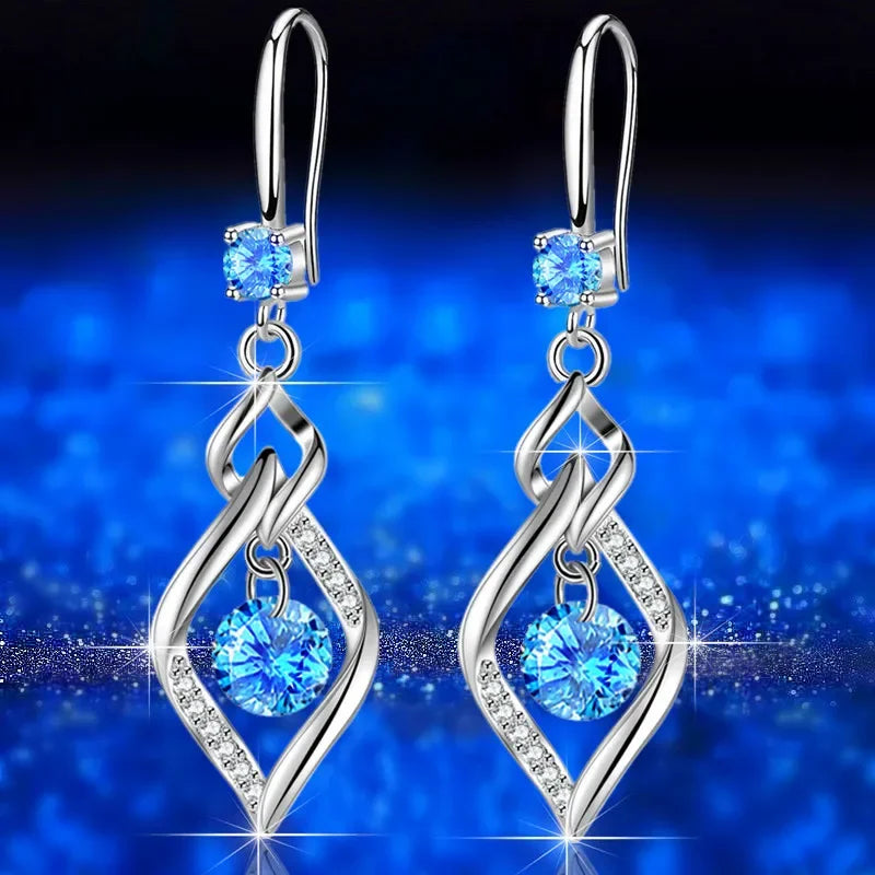 925 Sterling Silver Crystal Zircon Stud Earrings — Multi-Colour