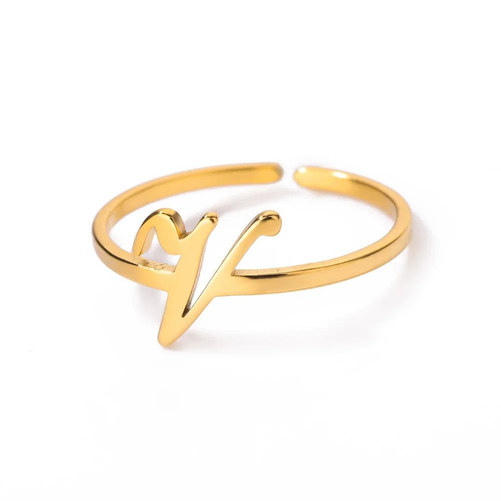 Initial Letter Ring A-Z — Gold Adjustable Stainless Steel