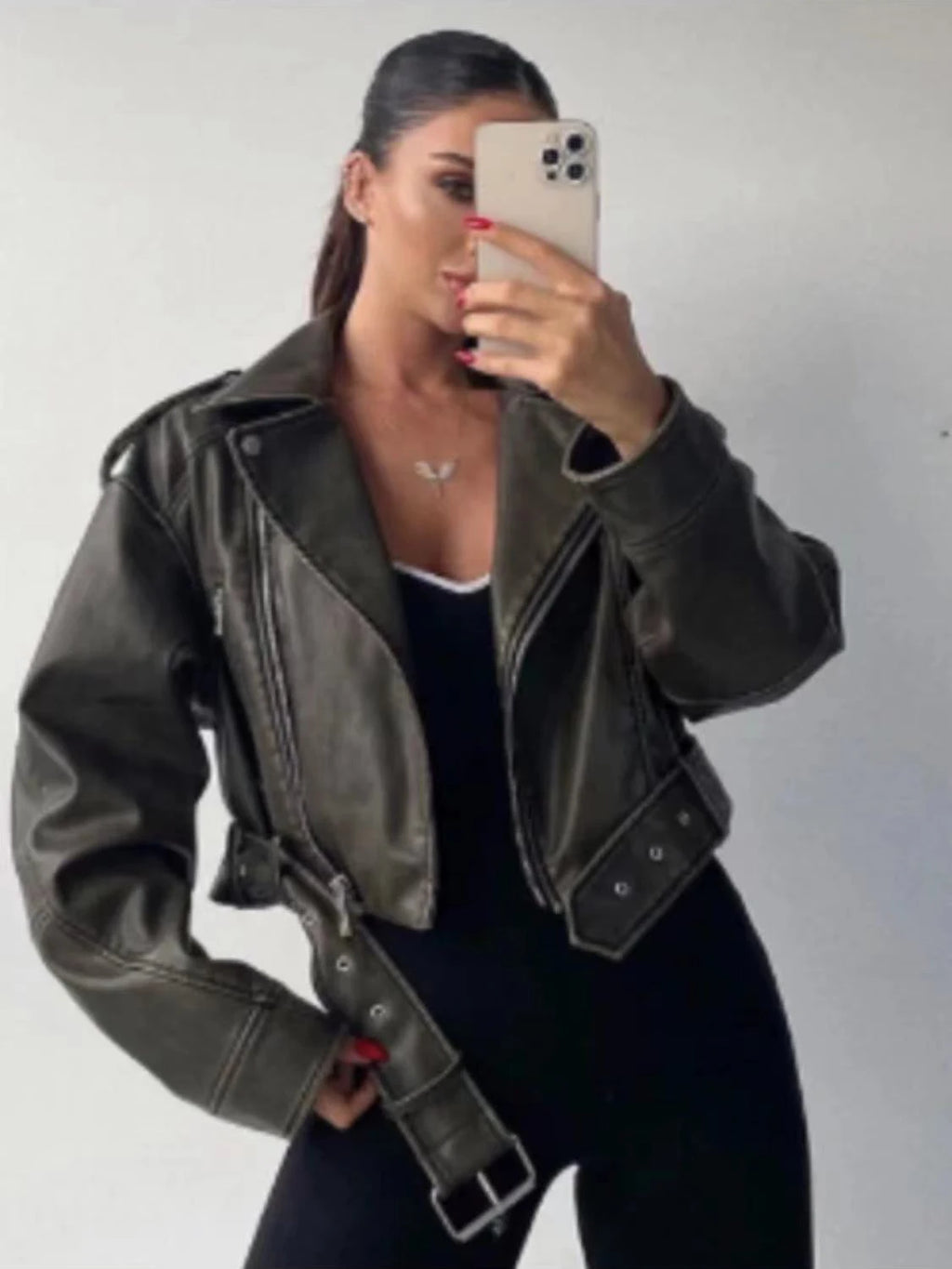 Women's Washed Leather Jacket – Vintage Belted Coat