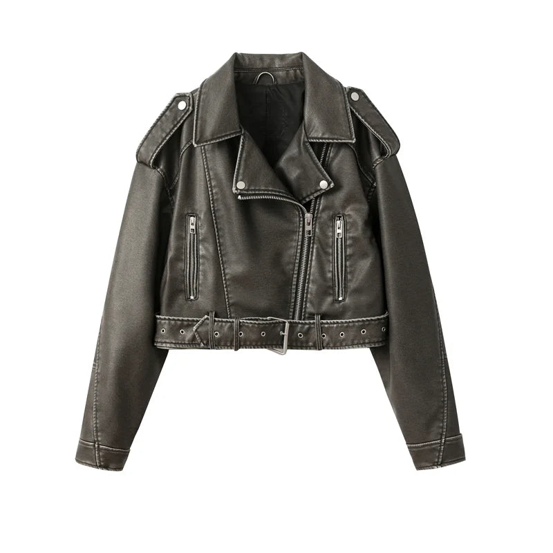 Women's Washed Leather Jacket – Vintage Belted Coat