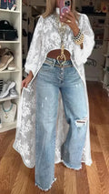 Women's Lace Floral Blouse – High Neck, Puff Sleeve, Elegant Fit