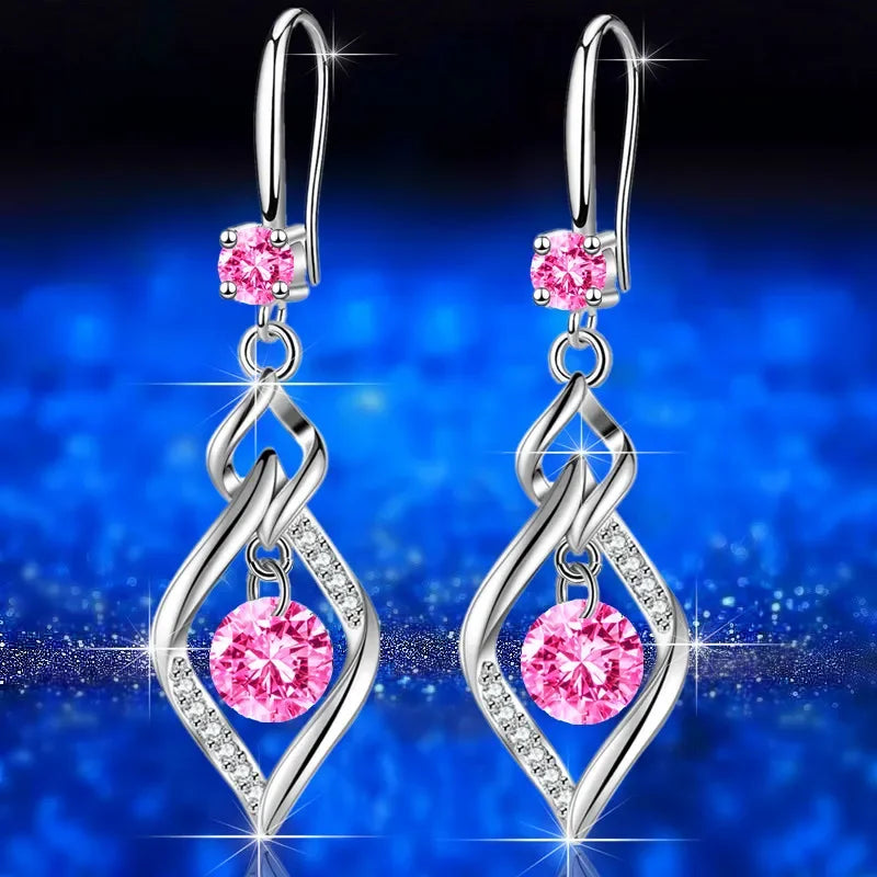 925 Sterling Silver Crystal Zircon Stud Earrings — Multi-Colour