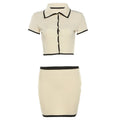 Women's Ribbed 2-Piece Set – Polo Neck Crop Top & Mini Skirt