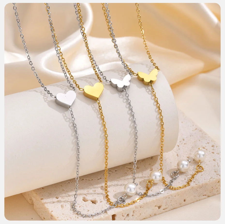 Heart & Butterfly Y-Necklace — Simple Sweater Chain
