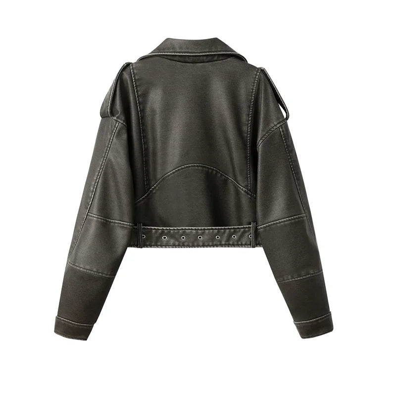 Women's Washed Leather Jacket – Vintage Belted Coat