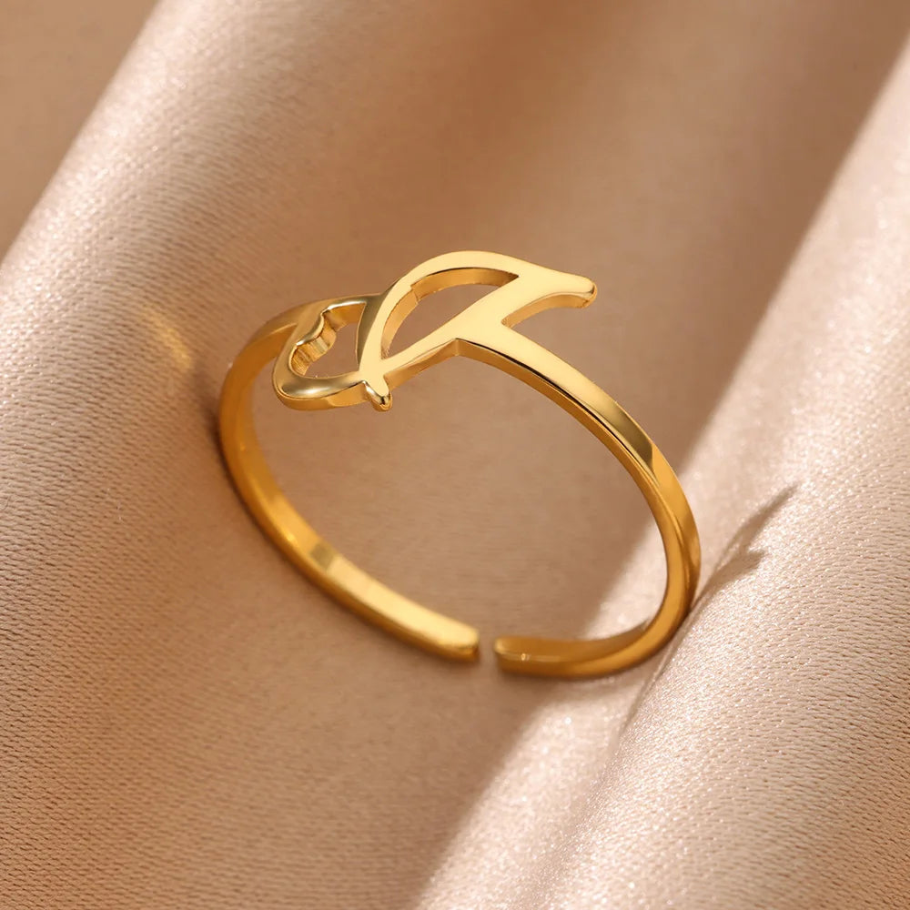 Initial Letter Ring A-Z — Gold Adjustable Stainless Steel