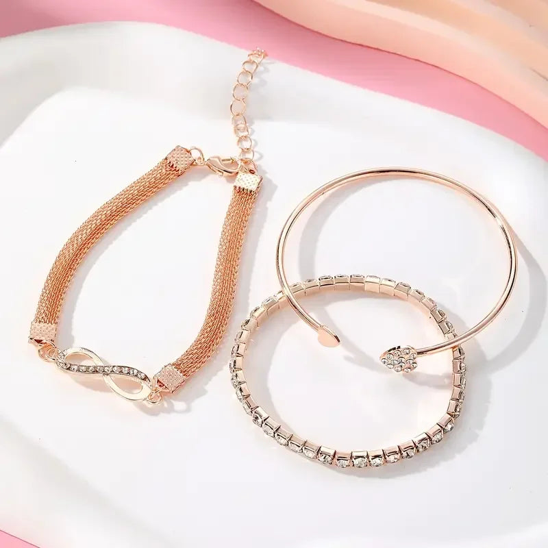 3pcs Vintage Crystal Rhinestone Heart Bracelet Set