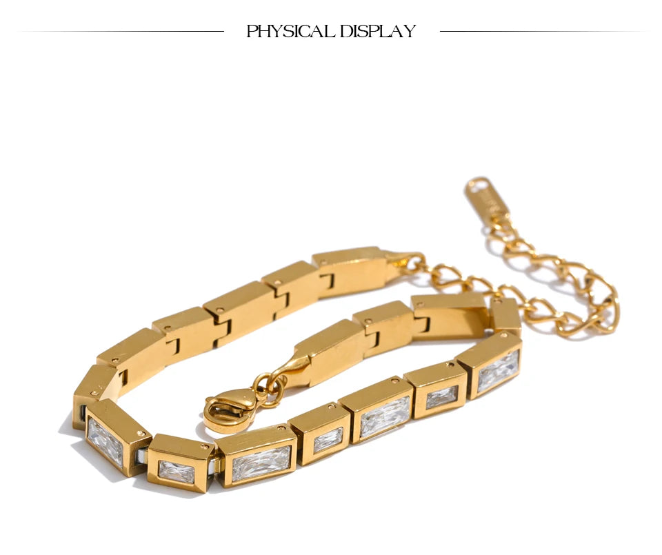 Premium Cubic Zirconia Chain Bracelet — Waterproof Stainless Steel