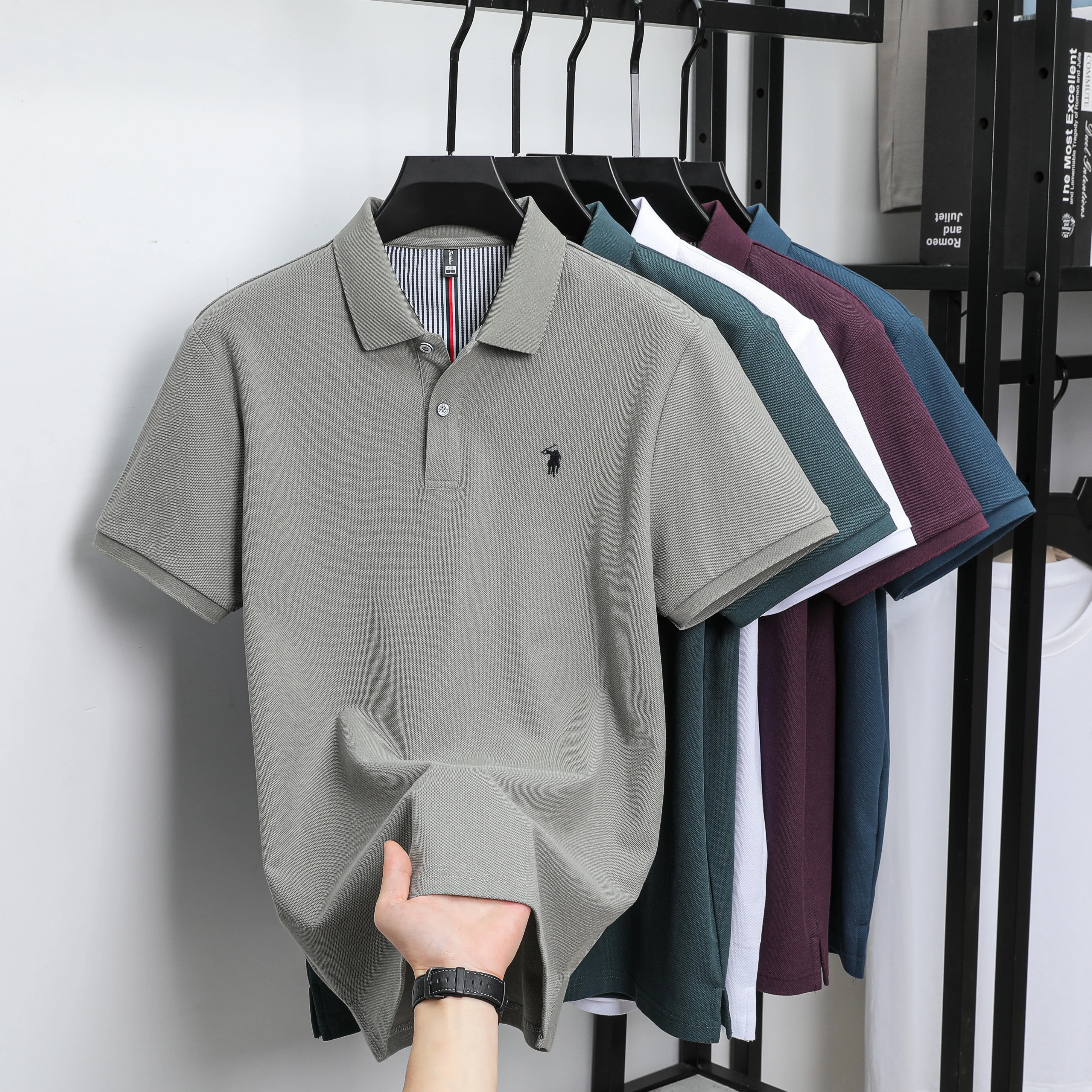 100% pure cotton fashionable men's shortsleeved polo shirt summer new business casual top exquisite brand pony embroidery Tshirt