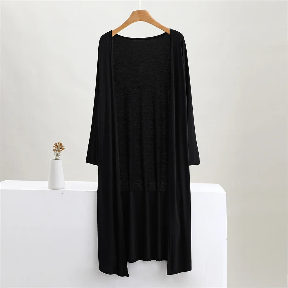 Women's Modal Long Cardigan – Lightweight Casual Coat, 12 Colours