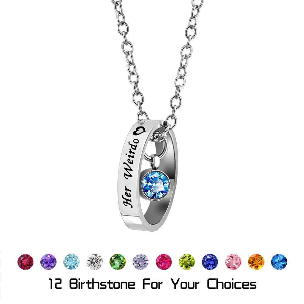 Personalised Carved Name Birthstone Pendant Necklace