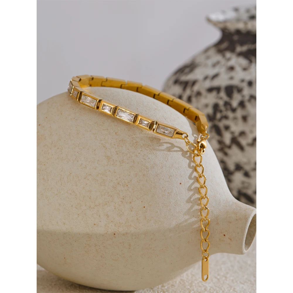Premium Cubic Zirconia Chain Bracelet — Waterproof Stainless Steel