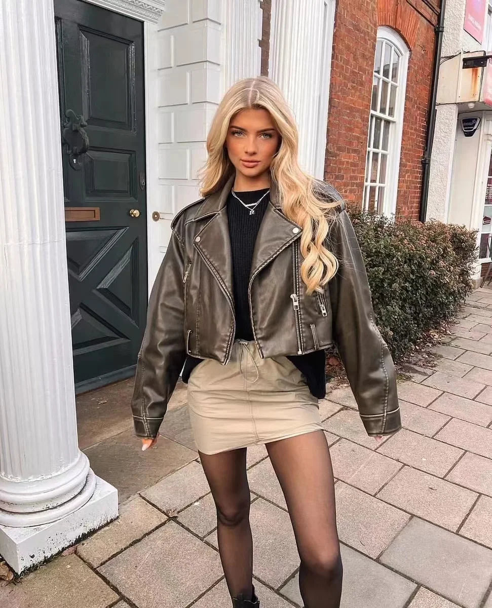 Women's Washed Leather Jacket – Vintage Belted Coat
